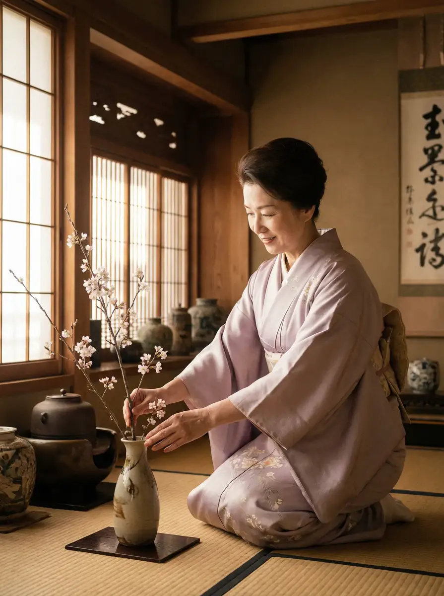 一位优雅的 蜜芽宝贝官网-高清视频|视频资源 在和室中插花
